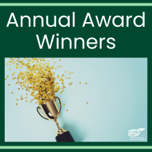 Image of award with star confetti and text reading Annual Award Winners