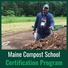 Maine Compost School Certification Program with image of man standing by compost pile