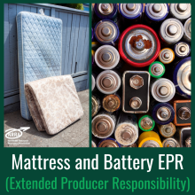 image of two mattresses against a blue wall and a top down view of rusted batteries with words Mattress an Battery EPR