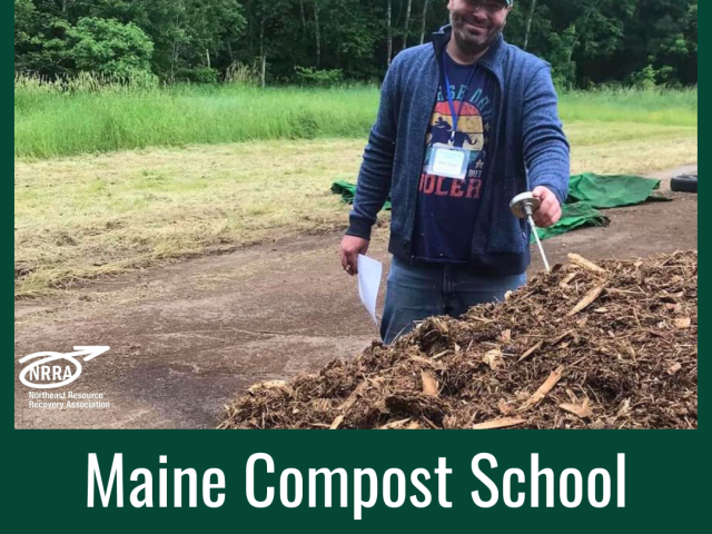Maine Compost School Certification Program with image of man standing by compost pile