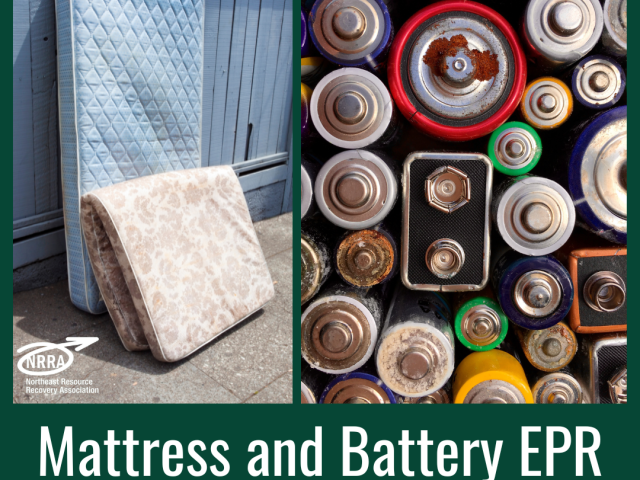 image of two mattresses against a blue wall and a top down view of rusted batteries with words Mattress an Battery EPR