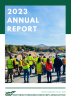 2023 Annual Report Cover with people looking at a transfer station yard
